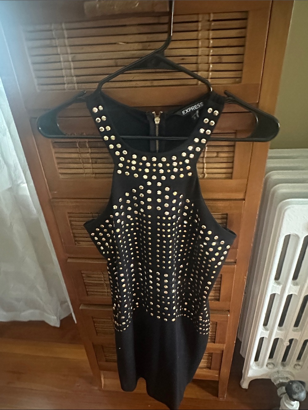 Express Black Mini Dress with Gold Stud Accents